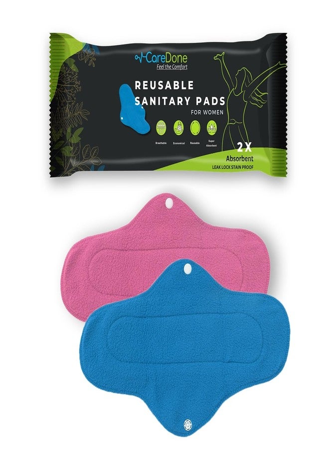 CareDone Soft And Absorbent Reusable Cloth Period Pads For Heavy Flow Leak-Proof Overnight Protects, Multicolor Cloth Pads Set With Wings For Women, Washable Overnight Cloth Period Pads.(Pack Of 2) - Image 1